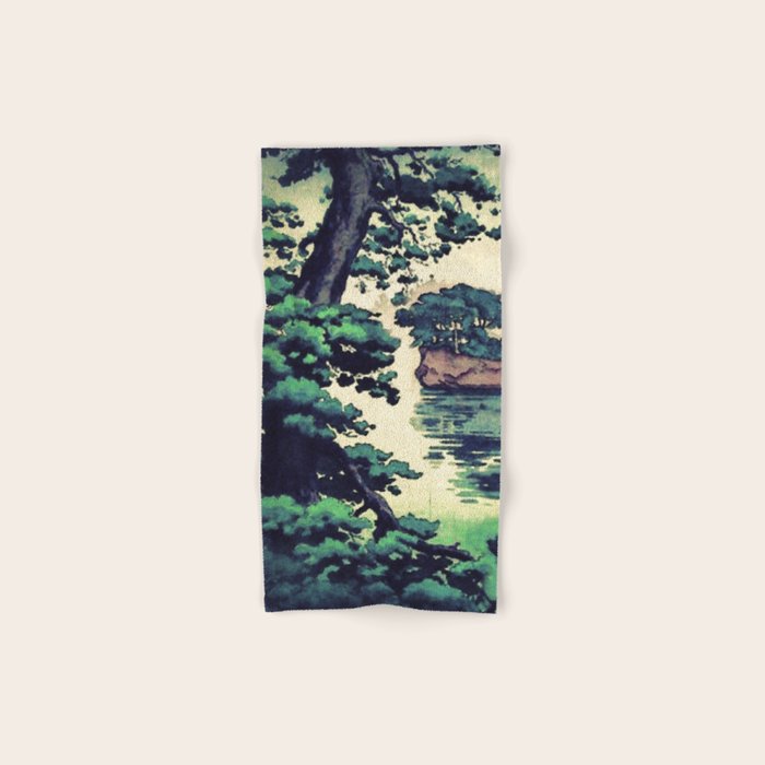 Autumn Rain in Yama - Summer Green Island Forest Ukiyoe Nature Landscape Bath Towel Gallery Image 1