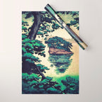 Autumn Rain in Yama - Summer Green Island Forest Ukiyoe Nature Landscape Wrapping Paper Gallery Image 1