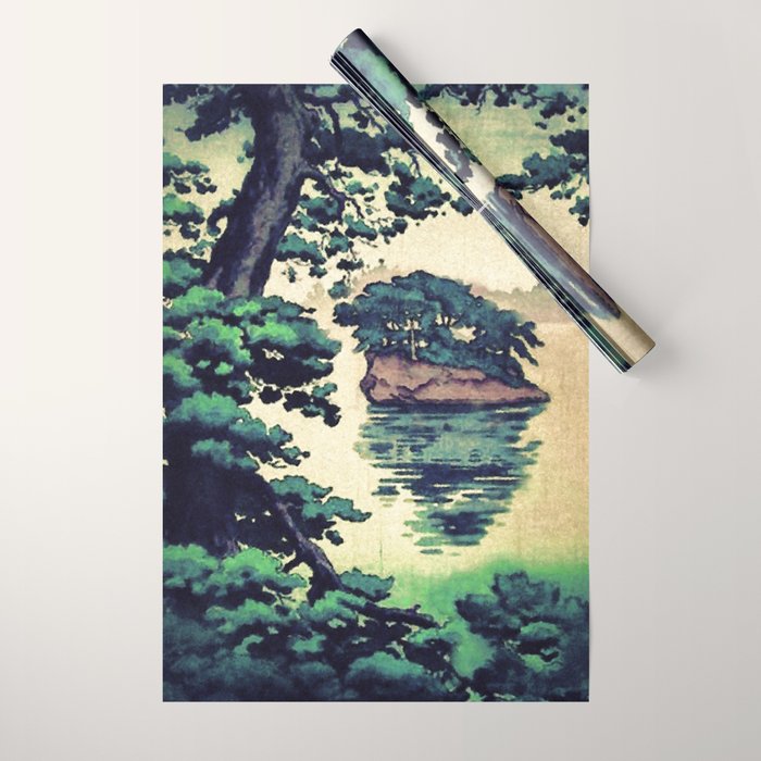 Autumn Rain in Yama - Summer Green Island Forest Ukiyoe Nature Landscape Wrapping Paper Gallery Image 1
