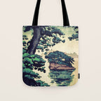 Autumn Rain in Yama - Summer Green Island Forest Ukiyoe Nature Landscape Tote Bag Gallery Image 1