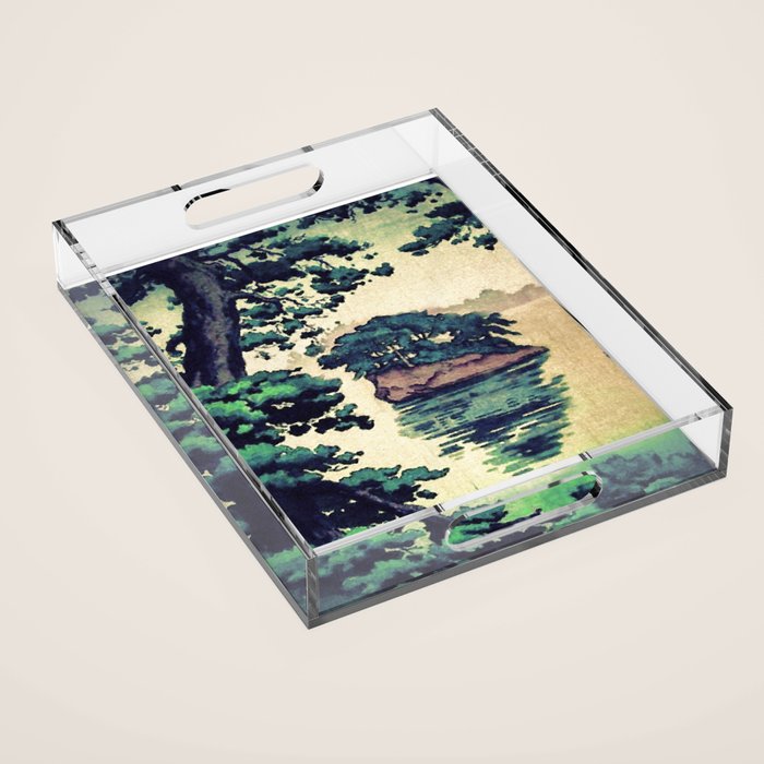 Autumn Rain in Yama - Summer Green Island Forest Ukiyoe Nature Landscape Acrylic Tray Gallery Image 1