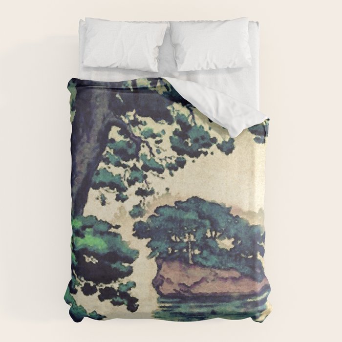 Autumn Rain in Yama - Summer Green Island Forest Ukiyoe Nature Landscape Duvet Cover Gallery Image 6