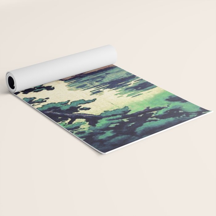 Autumn Rain in Yama - Summer Green Island Forest Ukiyoe Nature Landscape Yoga Mat Gallery Image 2