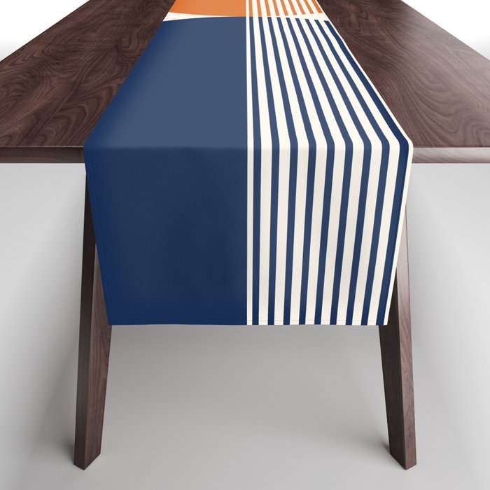 Abstraction Shapes 116 in Navy Blue Orange (Moon Phase Abstract)  Table Runner Gallery Image 1