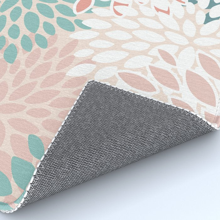 Festive, Floral Prints, Teal, Peach, Coral Rug Gallery Image 4