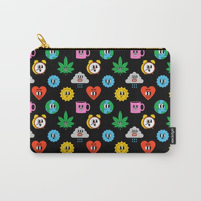 Funny retro cartoon sticker art pattern Carry All Pouch Gallery Image 1