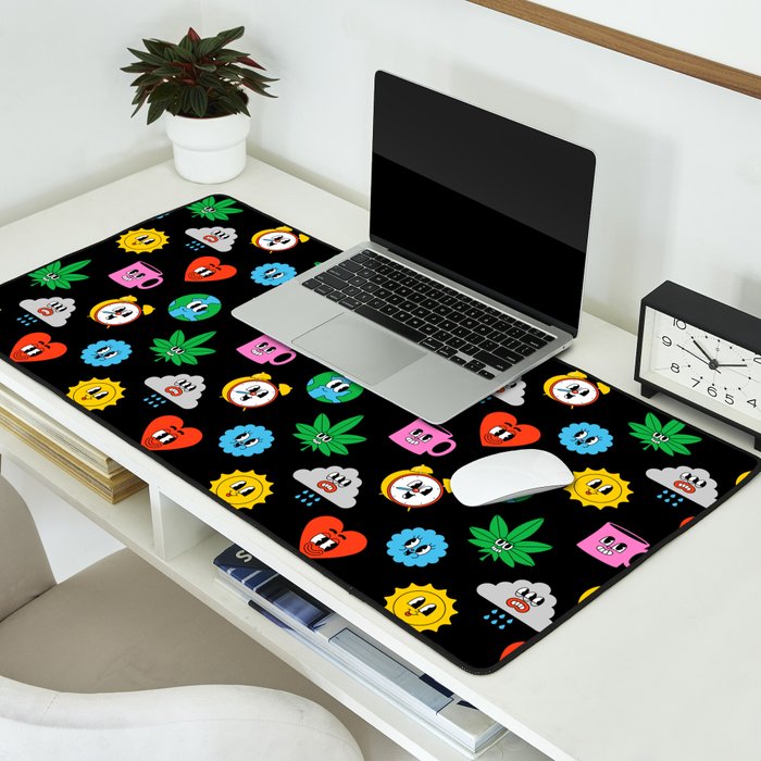 Funny retro cartoon sticker art pattern Desk Mat Gallery Image 2