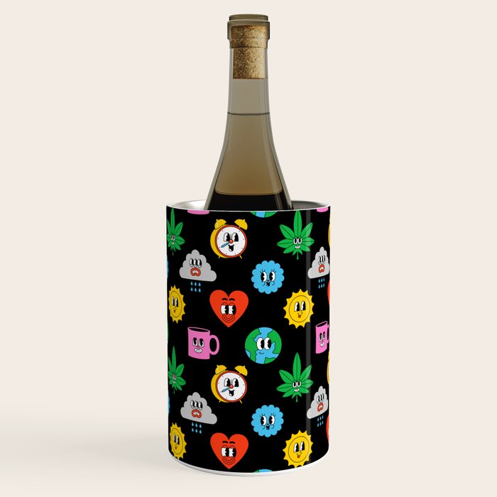 Funny retro cartoon sticker art pattern Wine Chiller Gallery Image 1