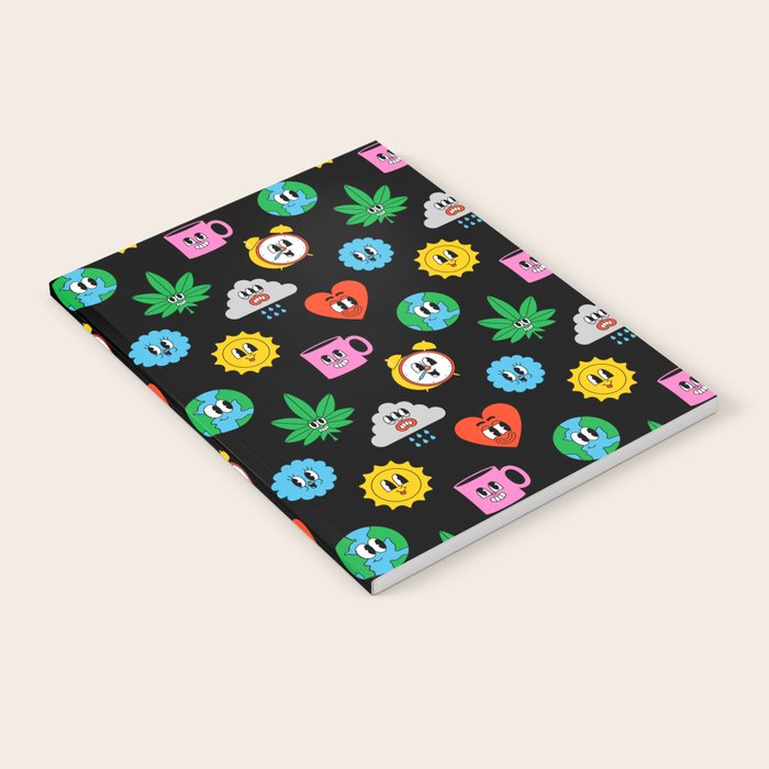 Funny retro cartoon sticker art pattern Notebook Gallery Image 2