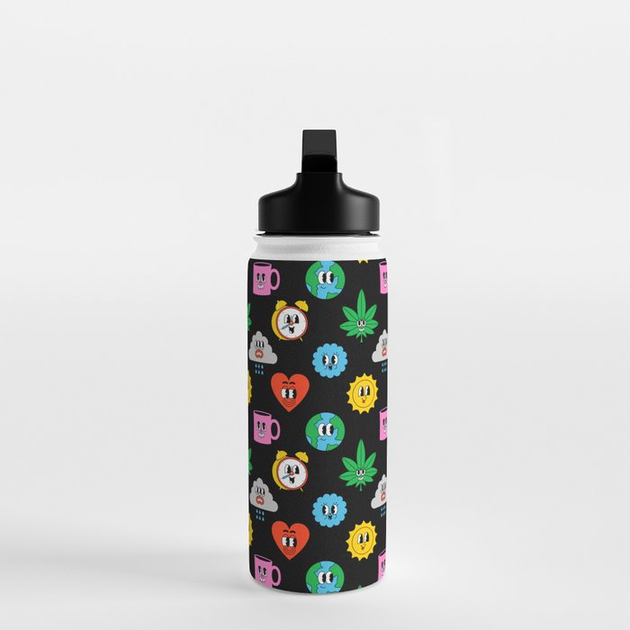 Funny retro cartoon sticker art pattern Water Bottle Gallery Image 3
