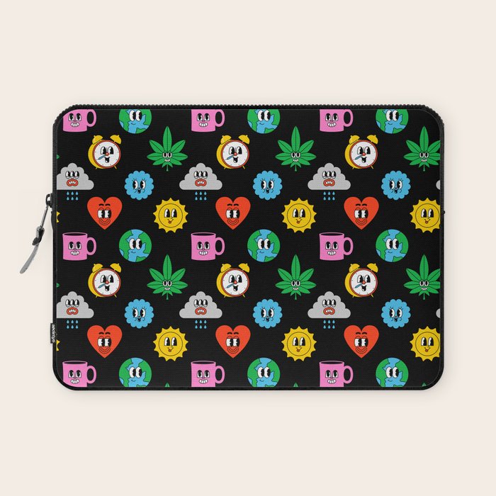 Funny retro cartoon sticker art pattern Laptop Sleeve Gallery Image 1