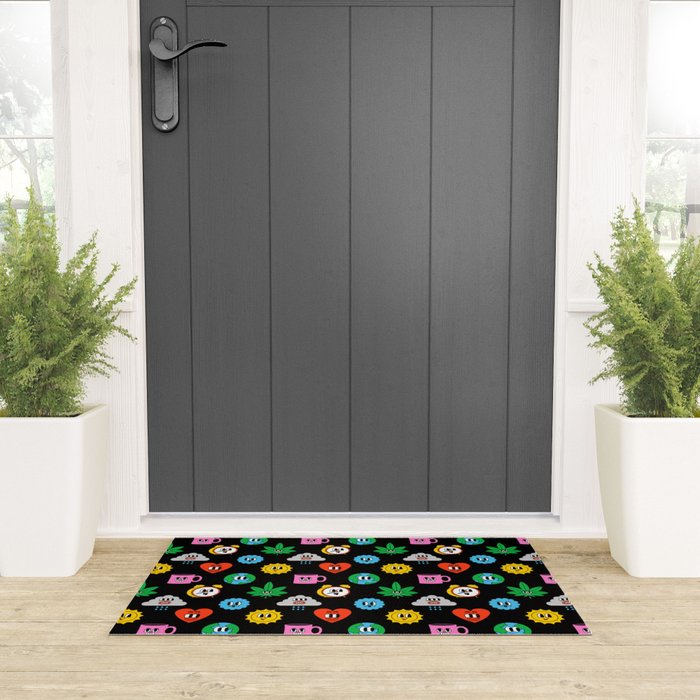 Funny retro cartoon sticker art pattern Welcome Mat Gallery Image 3