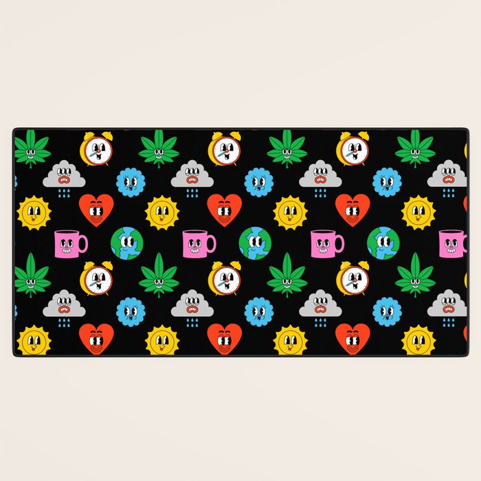 Funny retro cartoon sticker art pattern Desk Mat Gallery Image 3