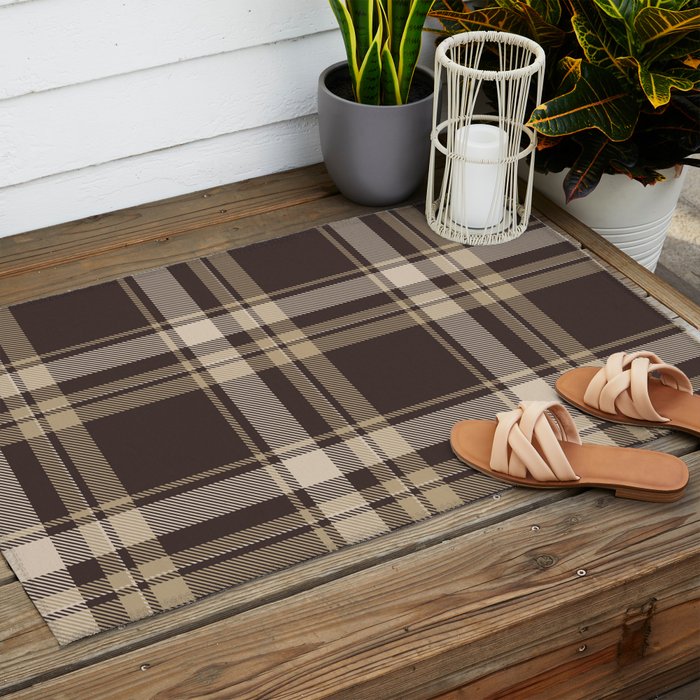 Classic Neutral Plaid Pattern Outdoor Rug Gallery Image 2