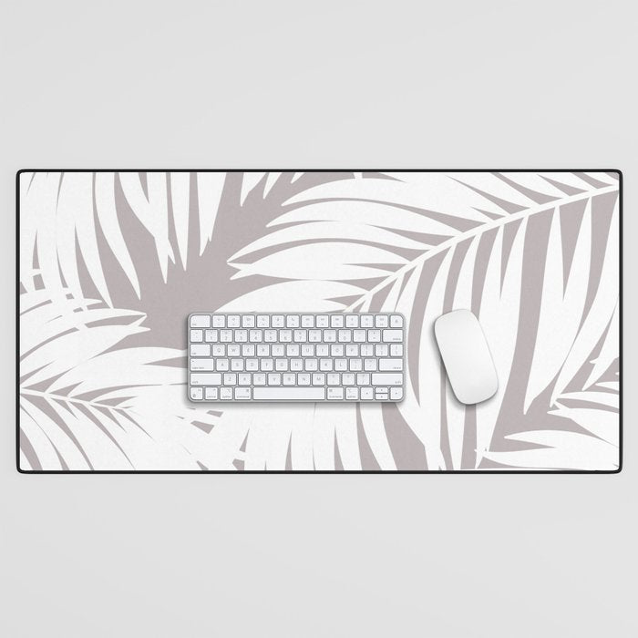 Palm Tree Fronds White on Soft Grey Hawaii Tropical Décor Desk Mat Gallery Image 1