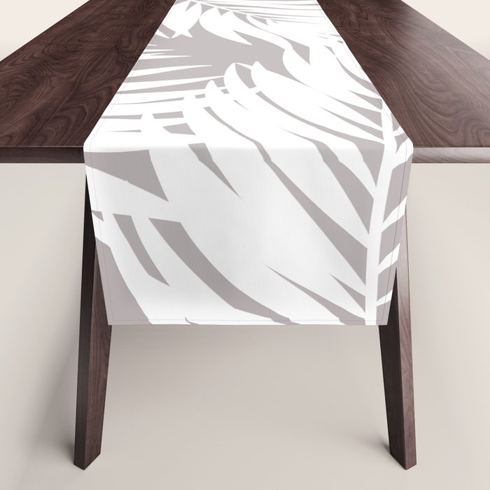 Palm Tree Fronds White on Soft Grey Hawaii Tropical Décor Table Runner Gallery Image 1