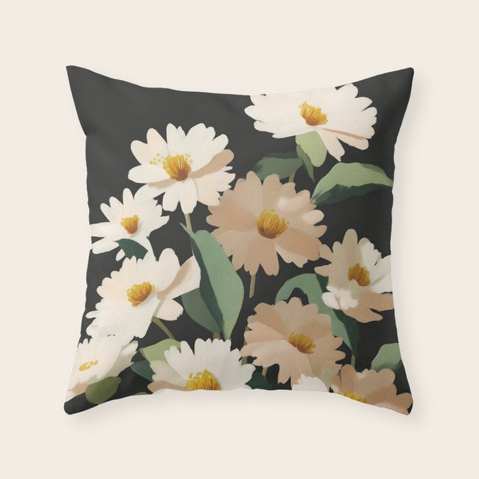 Soft Bloom Noir Throw Pillow Gallery Image 1