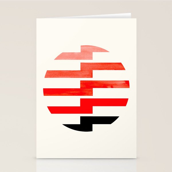 Minimalist Mid Century Circle Frame Vermillion Red Zig Zag Colorful Lightning Bolt Geometric Pattern Stationery Card Gallery Image 2