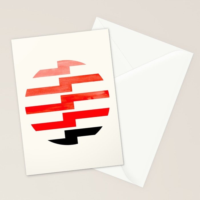 Minimalist Mid Century Circle Frame Vermillion Red Zig Zag Colorful Lightning Bolt Geometric Pattern Stationery Card Gallery Image 2