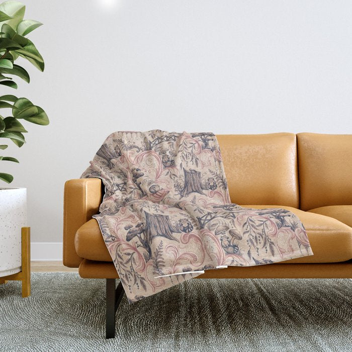 Fairytale Forest Raccoons - pink Throw Blanket Gallery Image 1