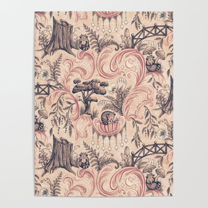 Fairytale Forest Raccoons - pink Poster Gallery Image 1