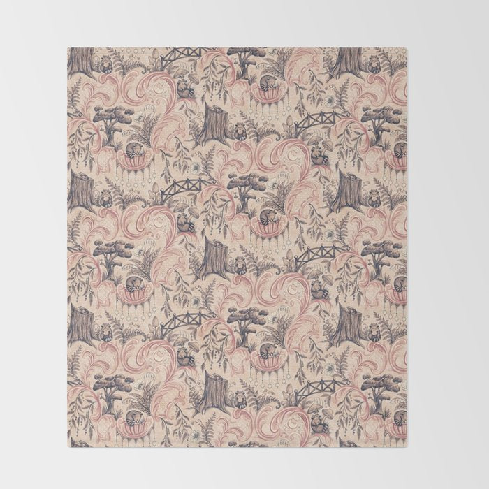 Fairytale Forest Raccoons - pink Throw Blanket Gallery Image 2