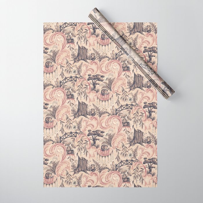 Fairytale Forest Raccoons - pink Wrapping Paper Gallery Image 1