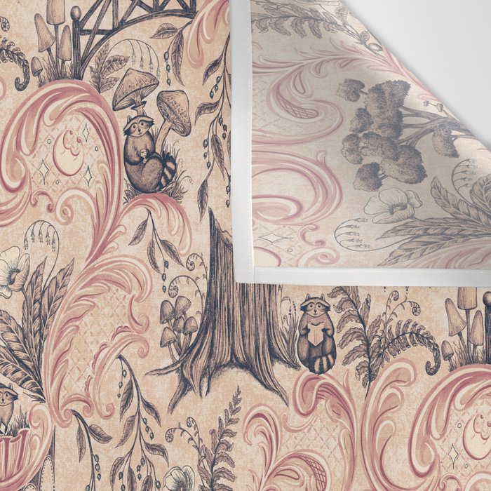 Fairytale Forest Raccoons - pink Wall Tapestry Gallery Image 3