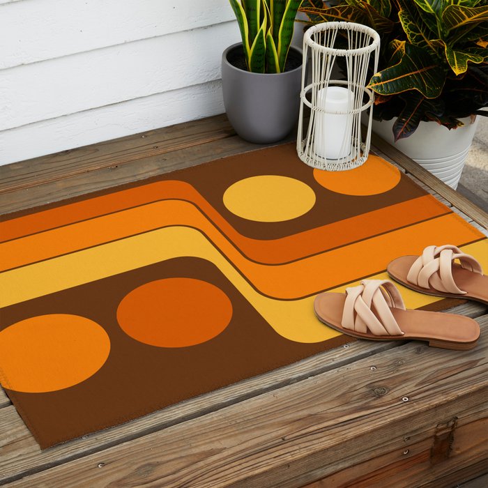 Retro 70s Style Geometric Design 747 Scandi Autumn Outdoor Rug Gallery Image 2