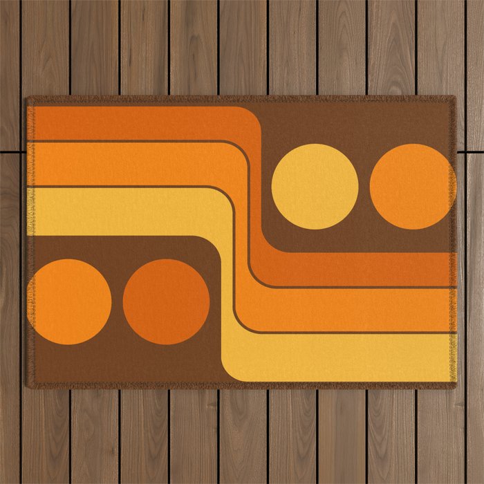 Retro 70s Style Geometric Design 747 Scandi Autumn Outdoor Rug Gallery Image 1