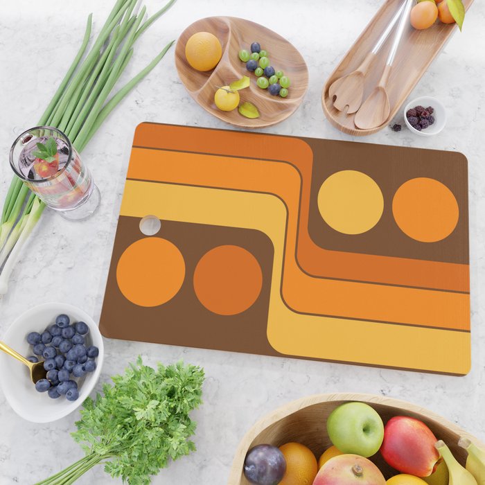 Retro 70s Style Geometric Design 747 Scandi Autumn Cutting Board Gallery Image 2