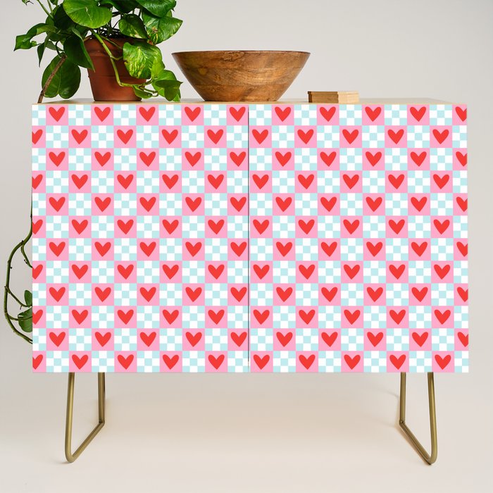 Red love heart checkered pattern Credenza Gallery Image 1