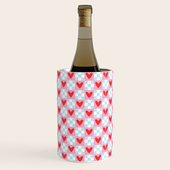 Red love heart checkered pattern Wine Chiller Gallery Image 1
