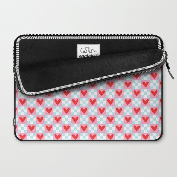 Red love heart checkered pattern Laptop Sleeve Gallery Image 2