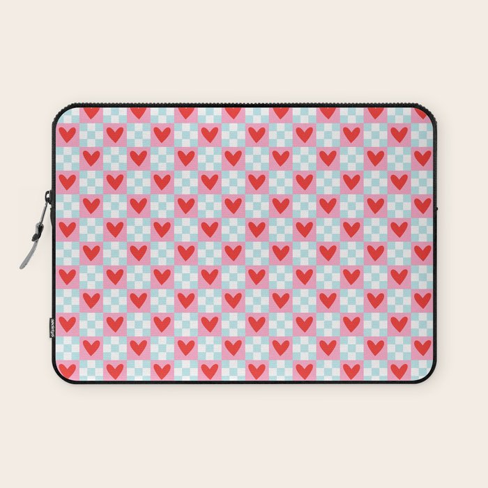Red love heart checkered pattern Laptop Sleeve Gallery Image 1