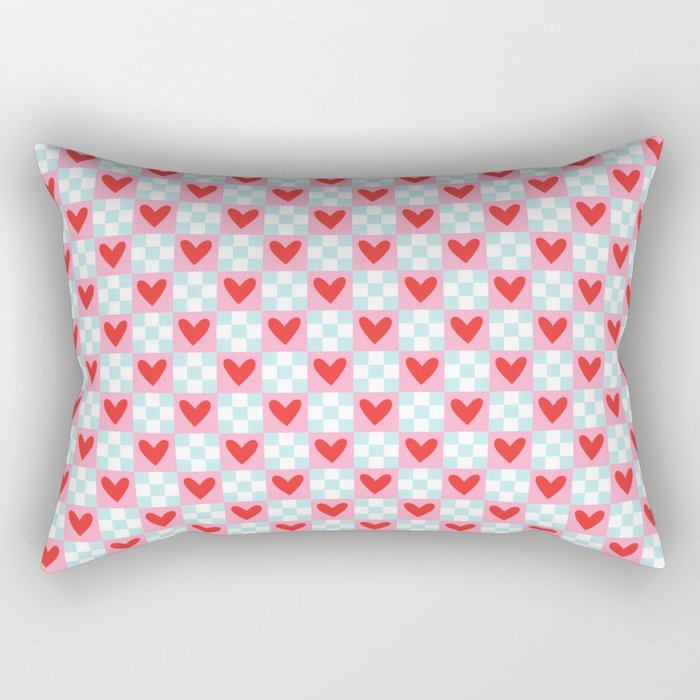 Red love heart checkered pattern Rectangular Pillow Gallery Image 1