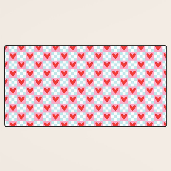 Red love heart checkered pattern Desk Mat Gallery Image 3