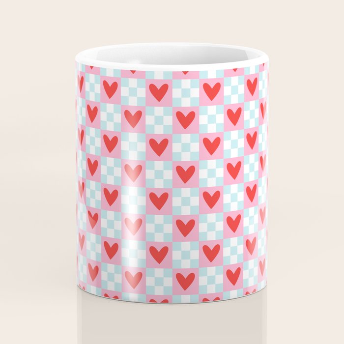 Red love heart checkered pattern Coffee Mug Gallery Image 4