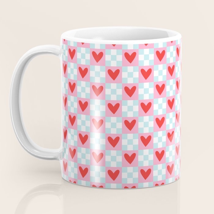Red love heart checkered pattern Coffee Mug Gallery Image 3