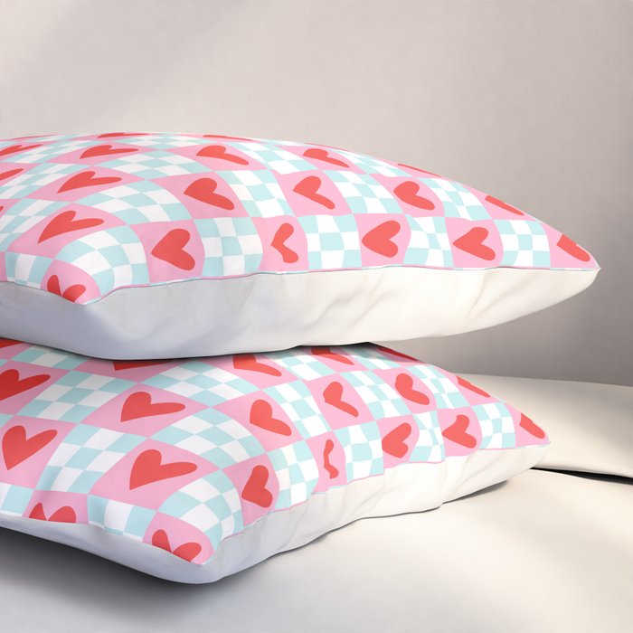 Red love heart checkered pattern Pillow Sham Gallery Image 3