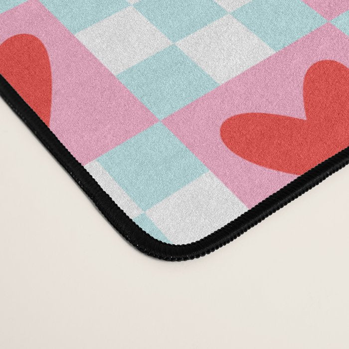 Red love heart checkered pattern Desk Mat Gallery Image 4