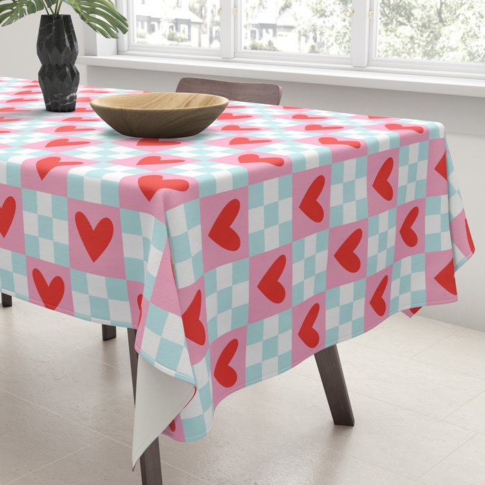 Red love heart checkered pattern Tablecloth Gallery Image 3