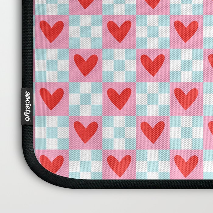 Red love heart checkered pattern Laptop Sleeve Gallery Image 3