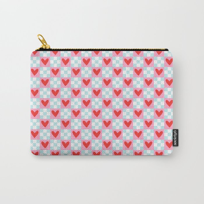 Red love heart checkered pattern Carry All Pouch Gallery Image 1