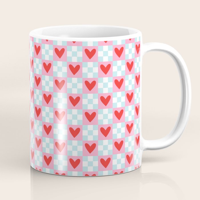 Red love heart checkered pattern Coffee Mug Gallery Image 1