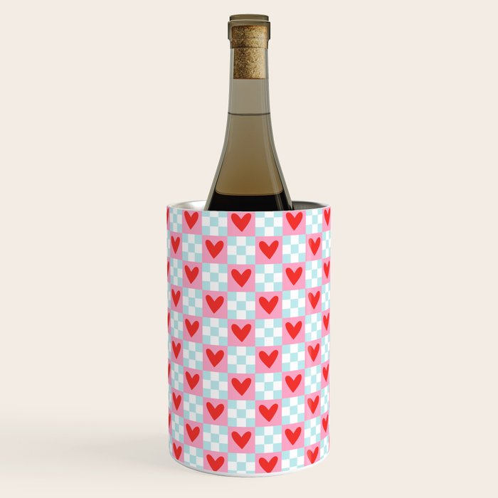 Red love heart checkered pattern Wine Chiller Gallery Image 2
