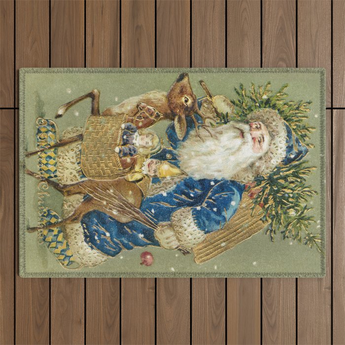 A Merry Christmas 1900 Father Christmas Festive Vintage Santa Antique Art Outdoor Rug Gallery Image 1