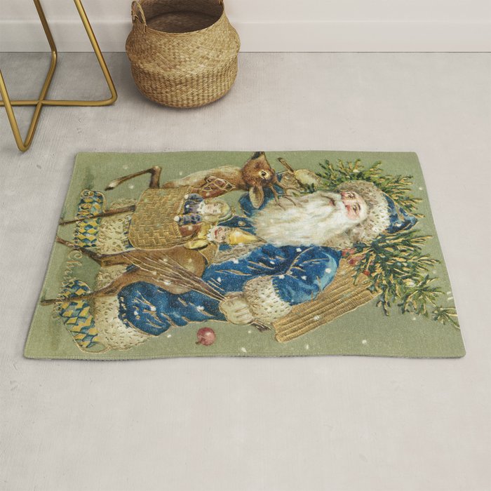 A Merry Christmas 1900 Father Christmas Festive Vintage Santa Antique Art Rug Gallery Image 1