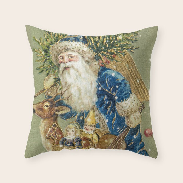 A Merry Christmas 1900 Father Christmas Festive Vintage Santa Antique Art Throw Pillow Gallery Image 6