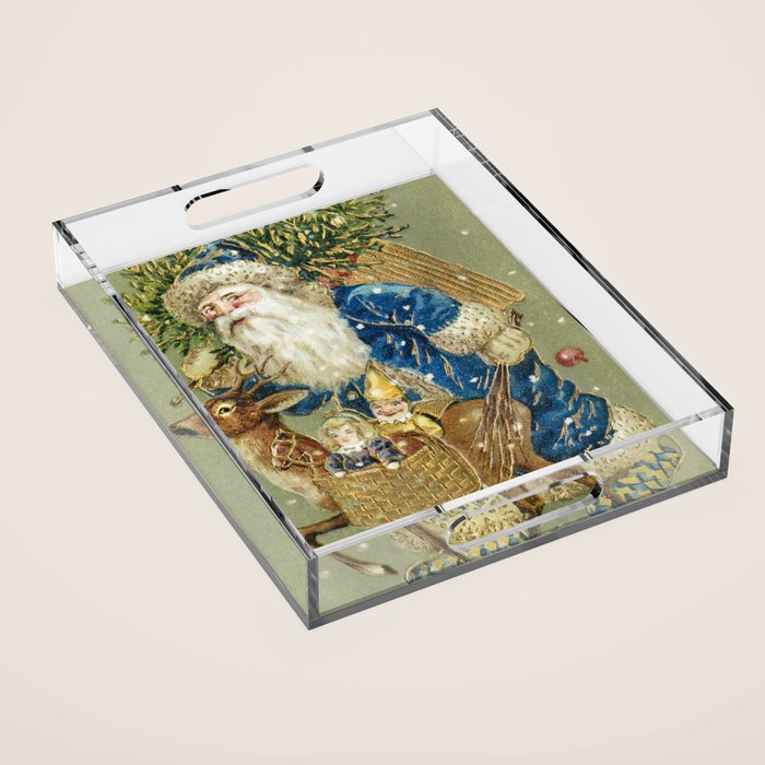 A Merry Christmas 1900 Father Christmas Festive Vintage Santa Antique Art Acrylic Tray Gallery Image 1